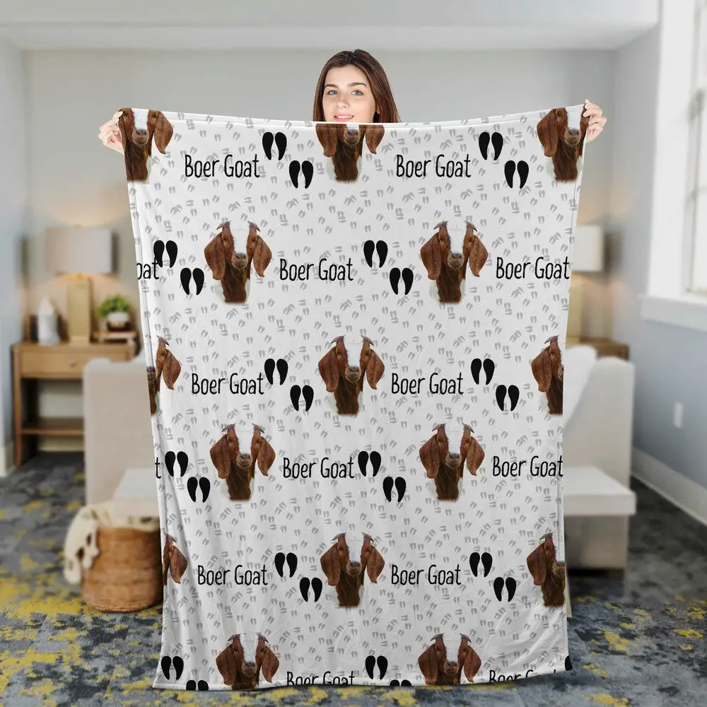 Boer Goat Happy Pattern Blanket Farm Blanket Gift For Farmer