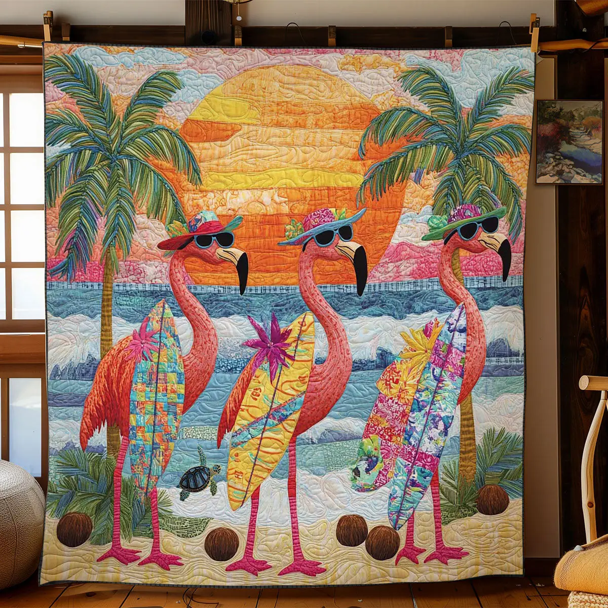 Boho Flamingo Summer Quilt Classic Quilt Blanket for Cozy and Warm Nights