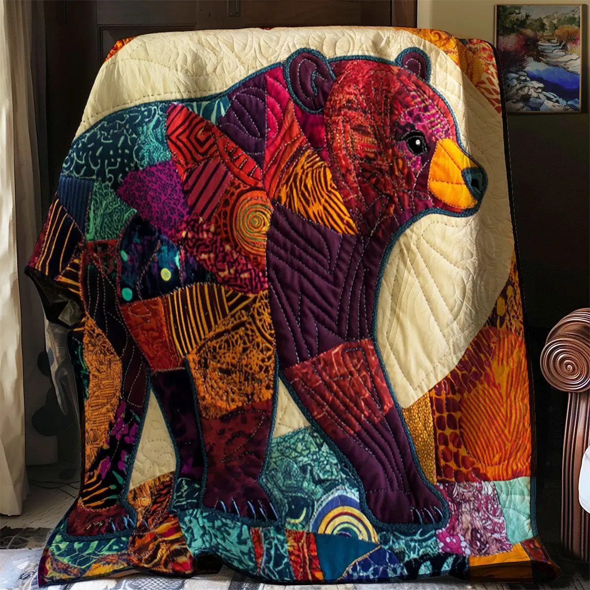 Boho Patchwork Bear Quilt Luxury Throw Blankets Mother's Day Gifts For Daughter