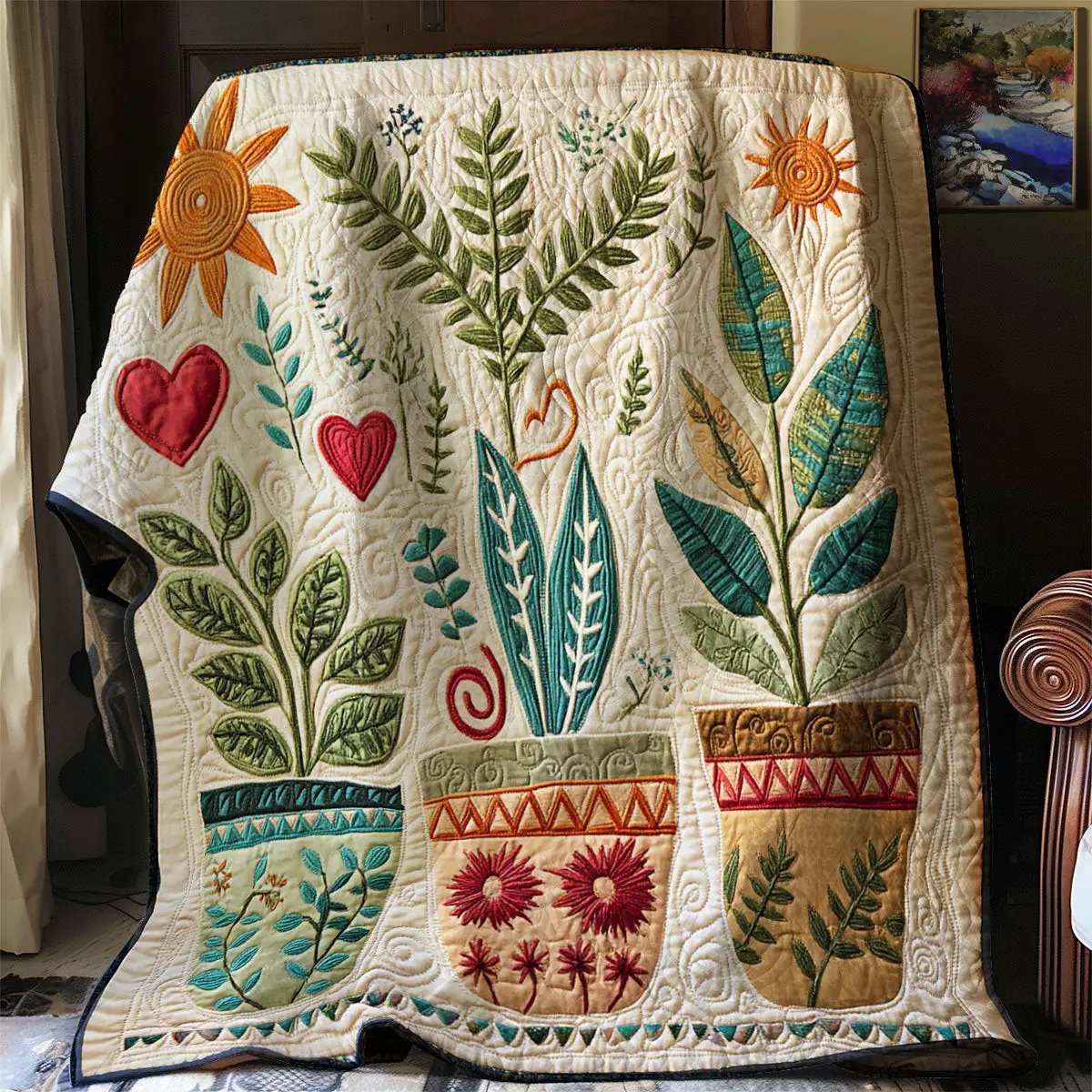 Boho Plant Quilt Easter Throw Blanket Mother's Day Gifts For Daughter