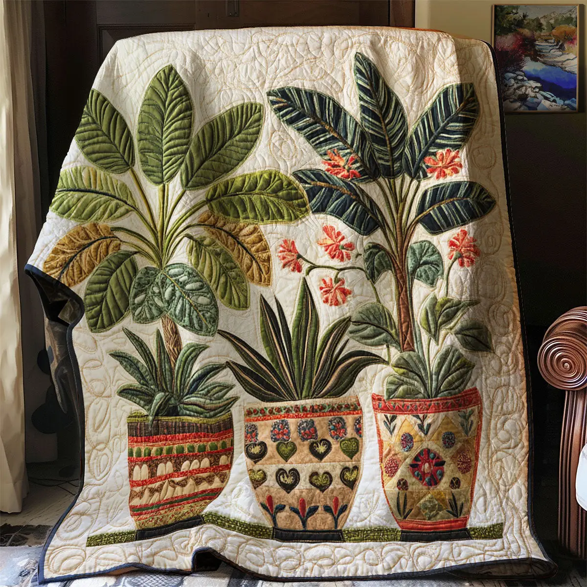Boho Plant Quilt Luxury Throw Blankets Mother's Day Gifts For Daughter