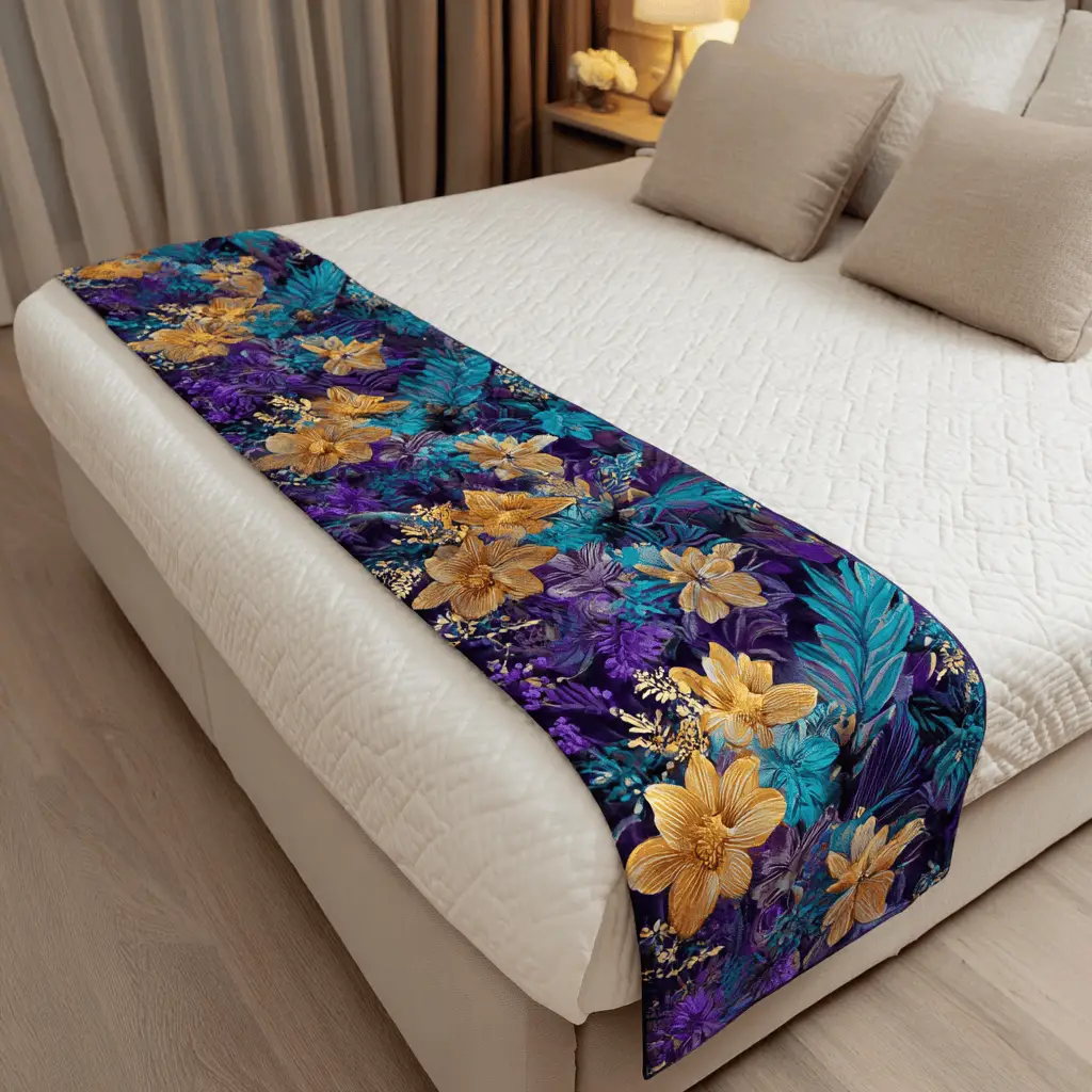 Bold Petals Quilted Bed Runner Bold Floral Petals Garden-Themed Gift