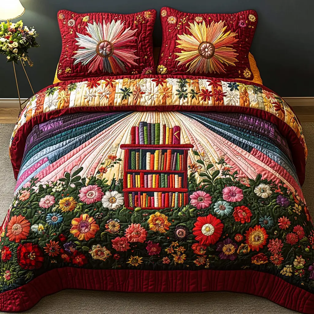 Book Breeze Quilted Bedding Set Bed Room Decoration Best Gifts For Book Lovers
