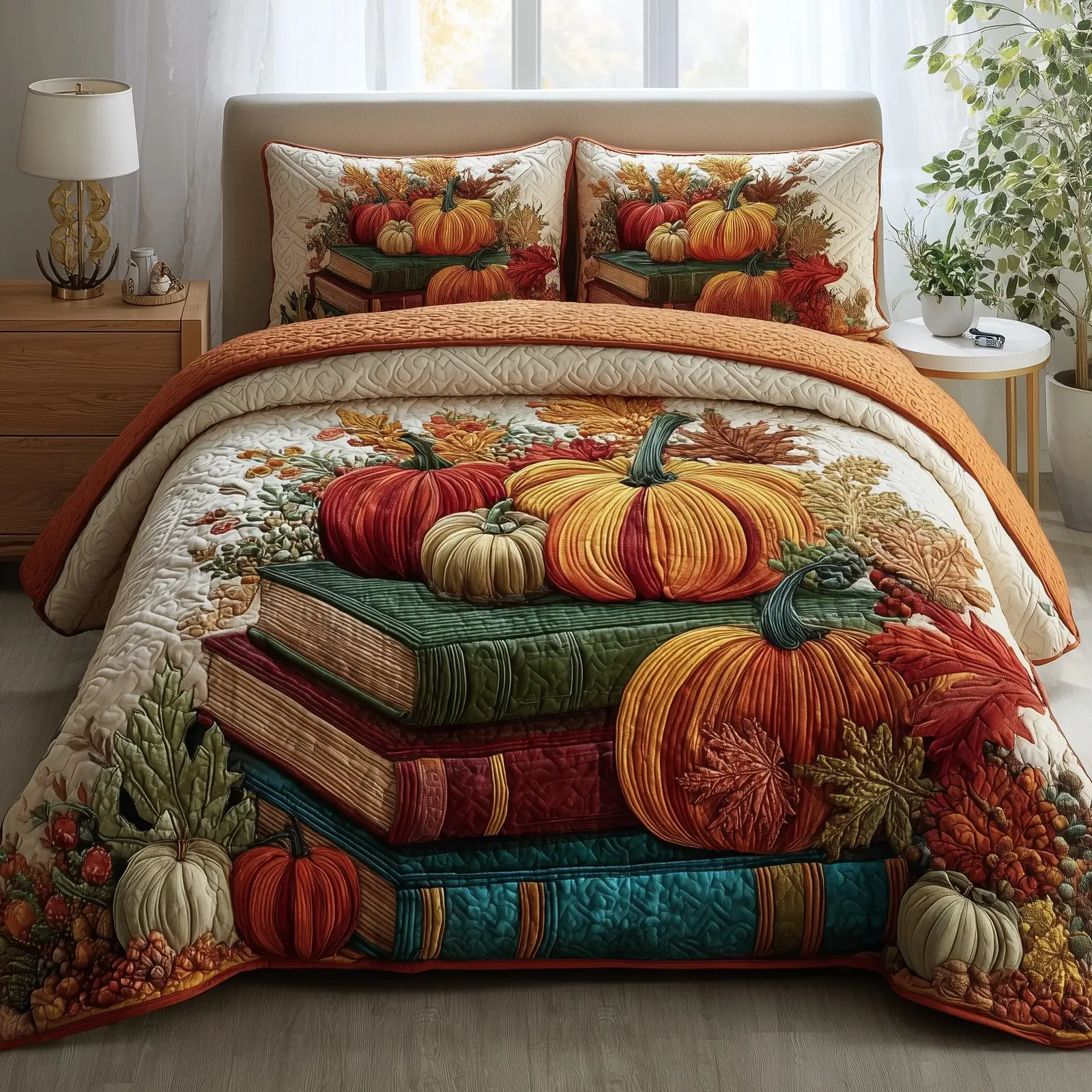 Bookish Autumn Dreams Quilted Bedding Set Decoration Pumpkin Great Book Lover Gifts Bookish Autumn Dreams Quilted Bedding Set Decoration Pumpkin Great Book Lover Gifts - Image 1