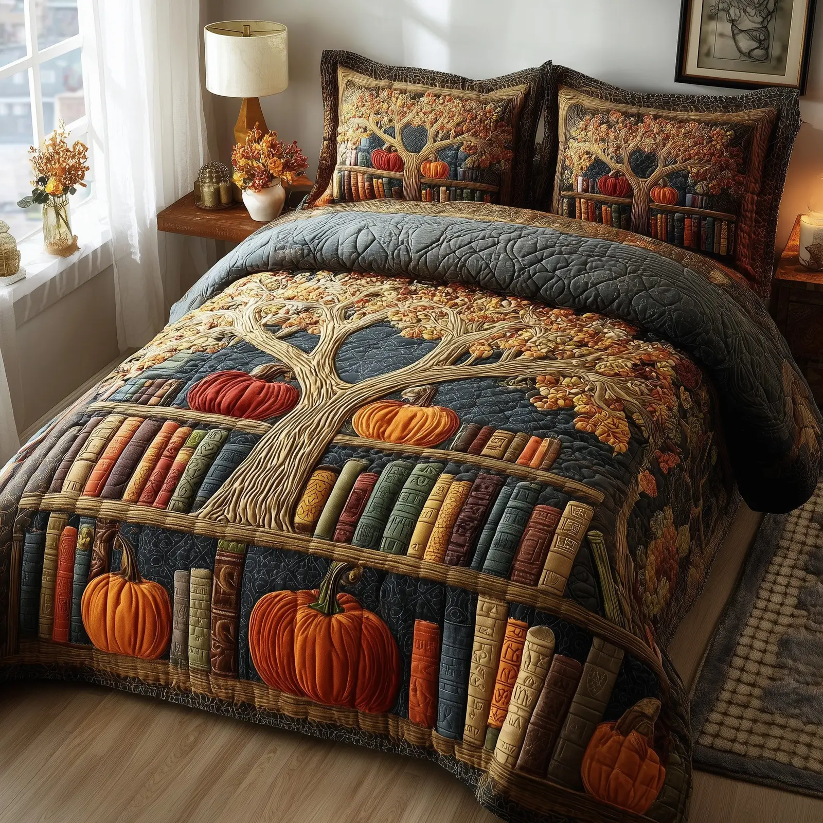 Bookish Autumn Dreams Quilted Bedding Set Room Decor Autumn Best Gifts For Book Readers