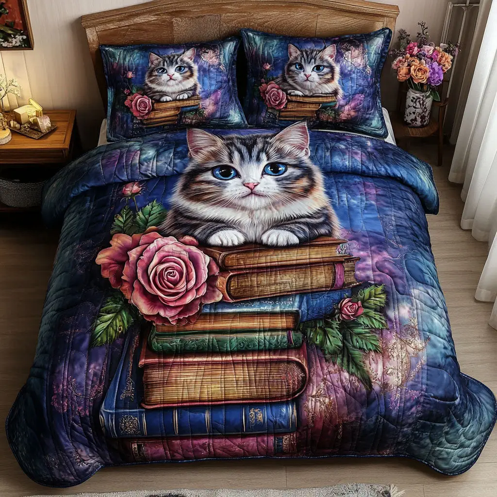 Bookish Paws Quilted Bedding Set Premium Comforter Set for Restful Nights