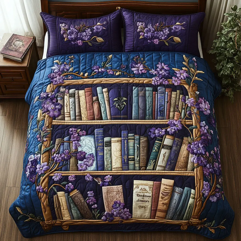 Bookish Reflections Quilted Bedding Set Bed Decor Ideas Best Gifts For Readers
