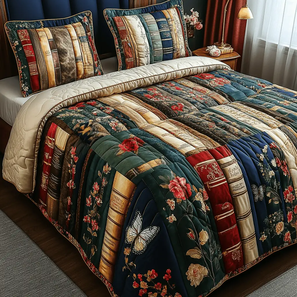 Books Blossoms Quilted Bedding Set Holiday Duvet Covers Book Presents For Him