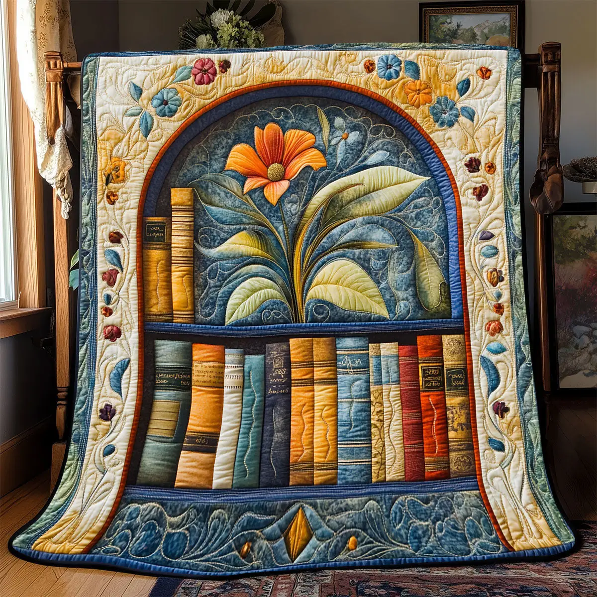 Bookshelf With Flower Quilt Easter Throw Blanket Mother's Day Gifts For Daughter