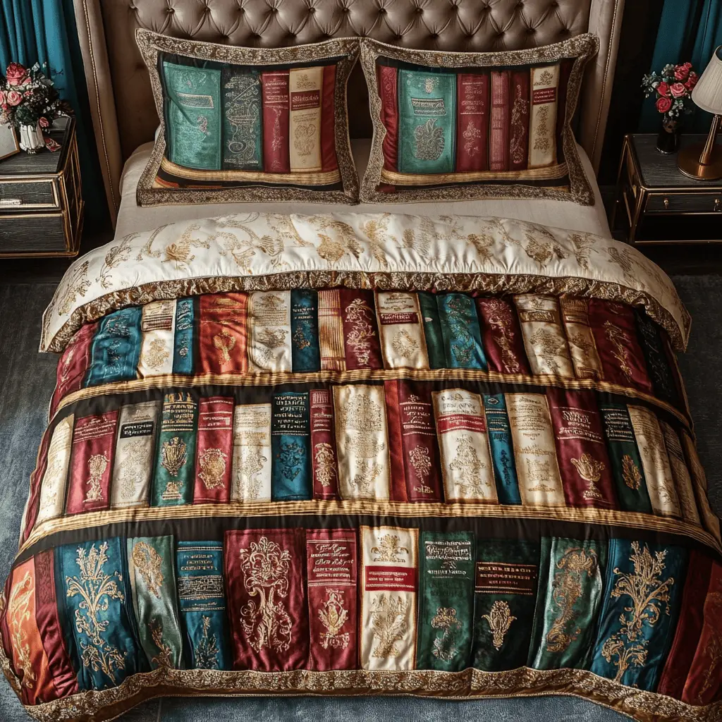 Bookworm Haven Quilted Bedding Set Best Christmas Duvet Cover Set Book Themed Gifts For Husband