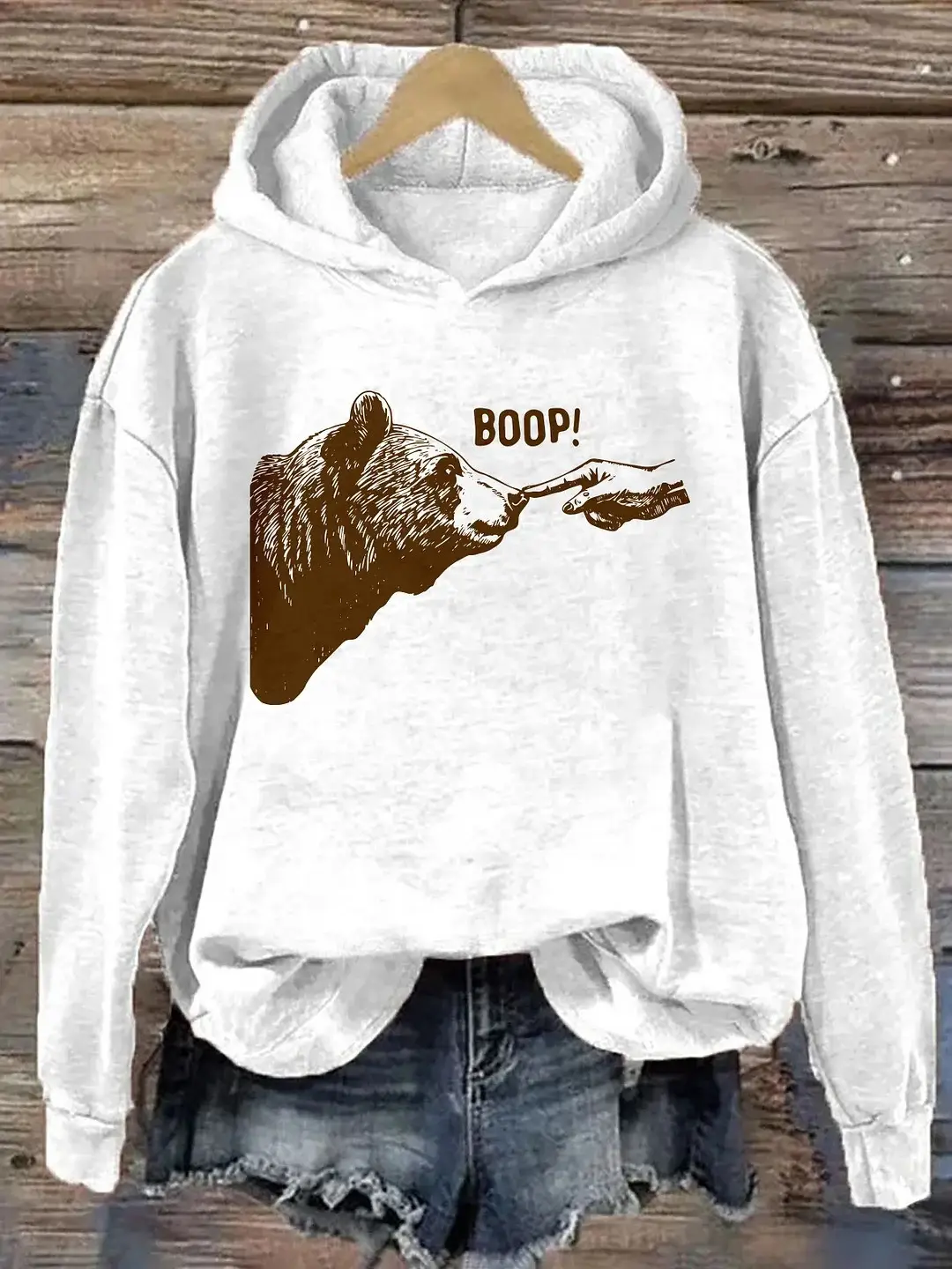 Boop Sweatshirt Bear Finger Touching Nose Sweatshirt Funny Animal Meme Apparel For Her
