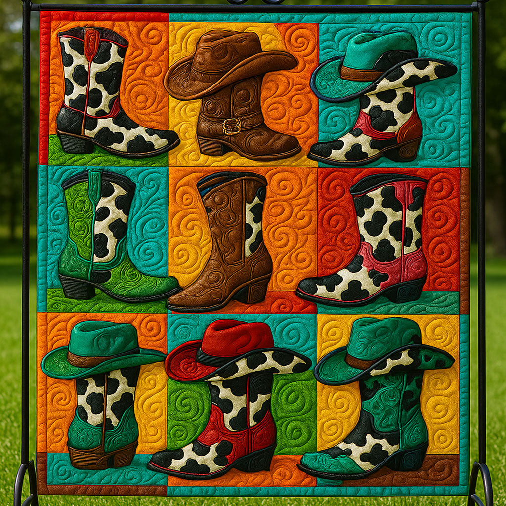 Boots and Hats Quilted Blanket Cool Throw Blanket Cool Gifts For Cowboys