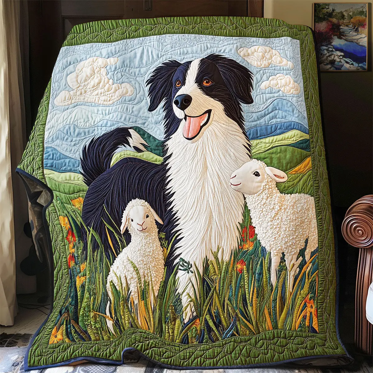 Border Collie And Lamb Quilt Blankets Best Throw Blanket Awesome Mother's Day Gifts 2025