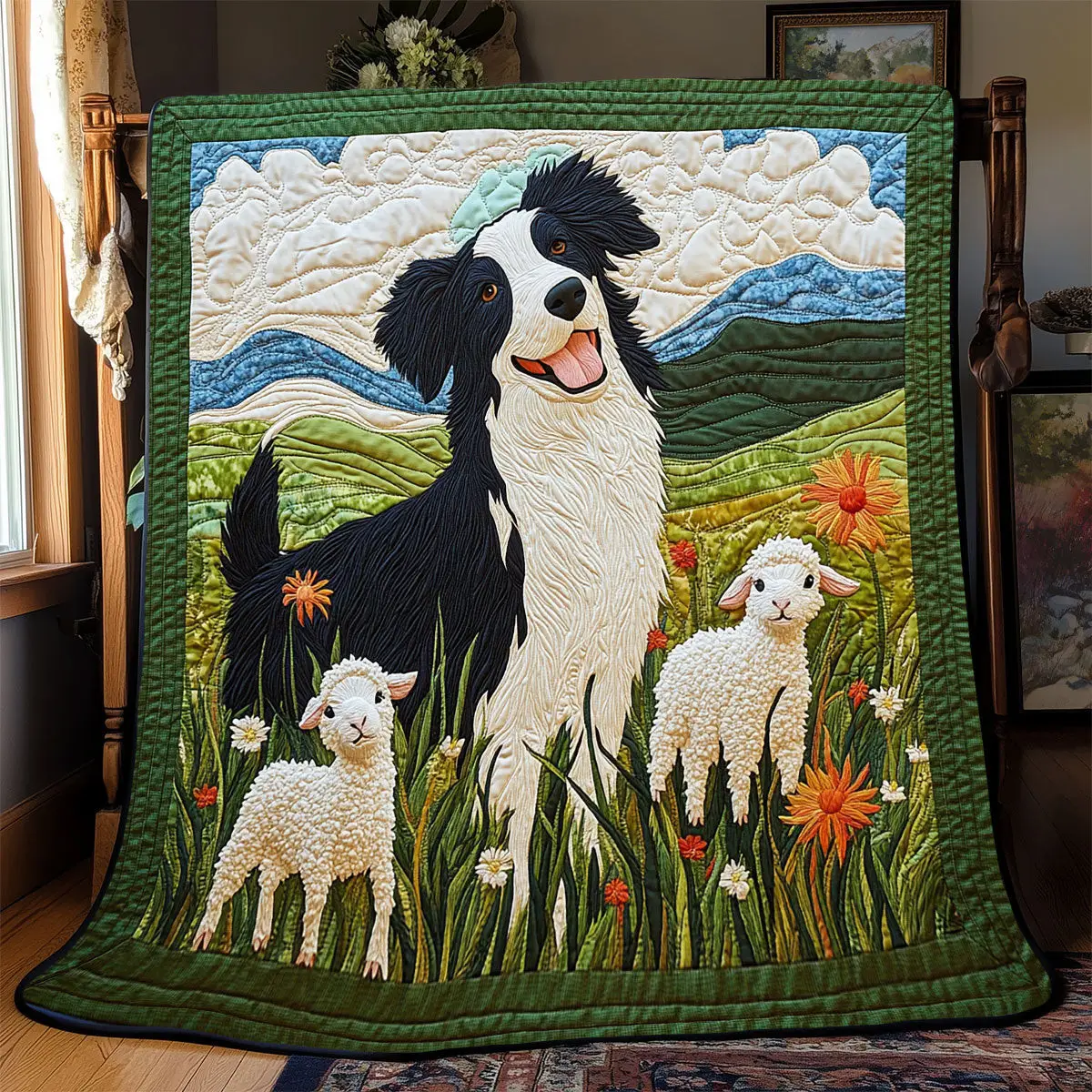 Border Collie And Lamb Quilt Blankets Best Throw Blanket Thoughtful Mother's Day Gifts