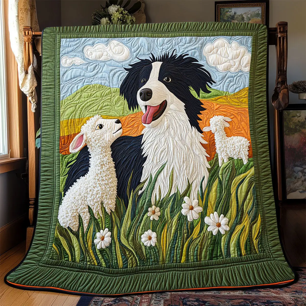 Border Collie And Lamb Quilt Blankets Best Throw Blanket Unique Gifts For Mom