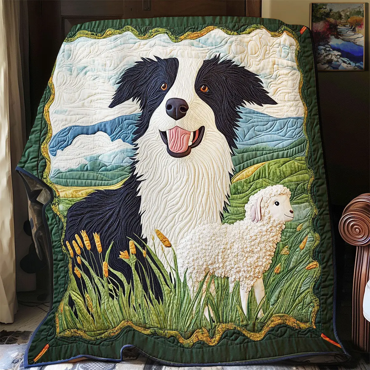 Border Collie And Lamb Quilt Blankets Gifts For Father's Day From Wife