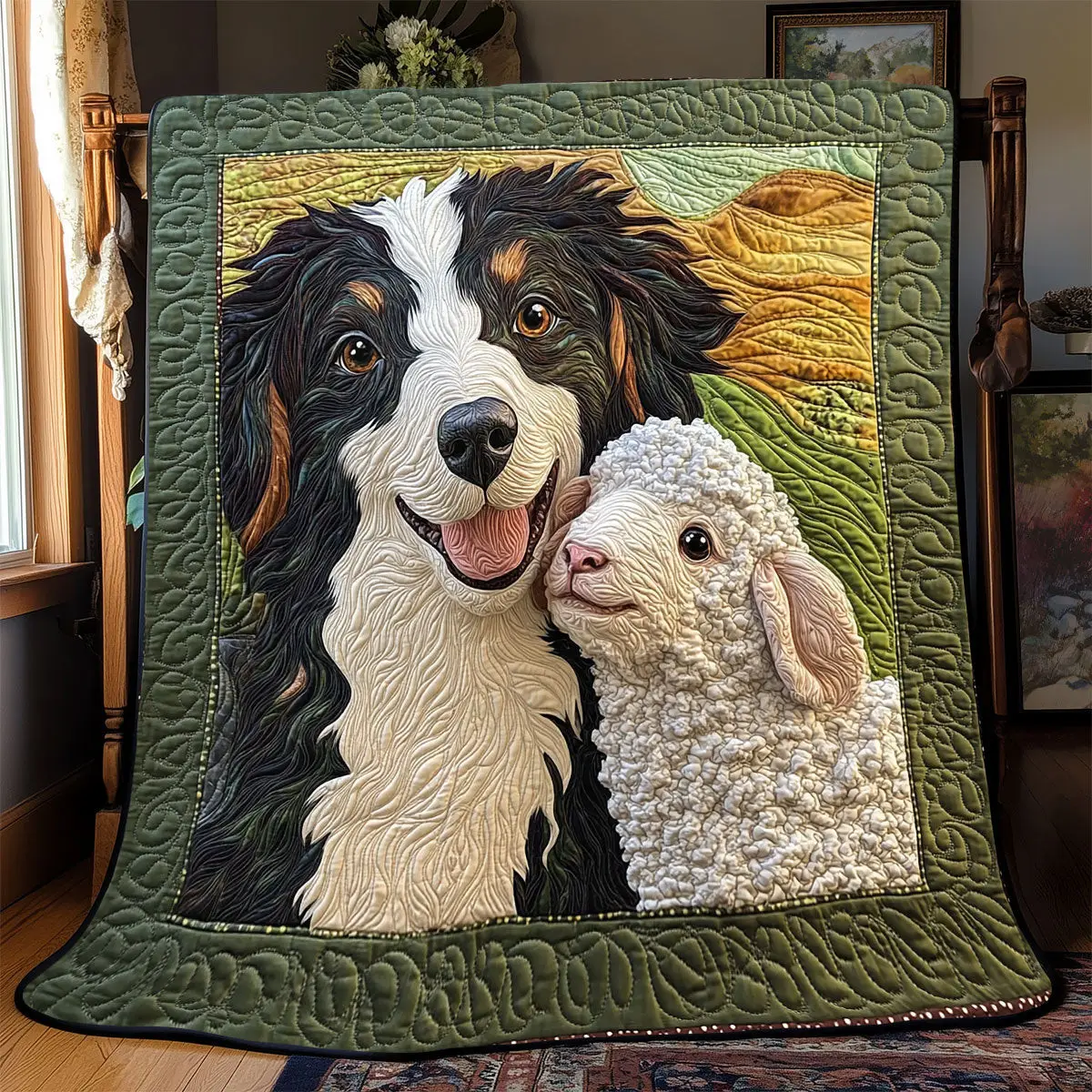 Border Collie And Lamb Quilt Easter Throw Blanket Mother's Day Gifts For Daughter Border Collie And Lamb Quilt Easter Throw Blanket Mother's Day Gifts For Daughter - Image 1