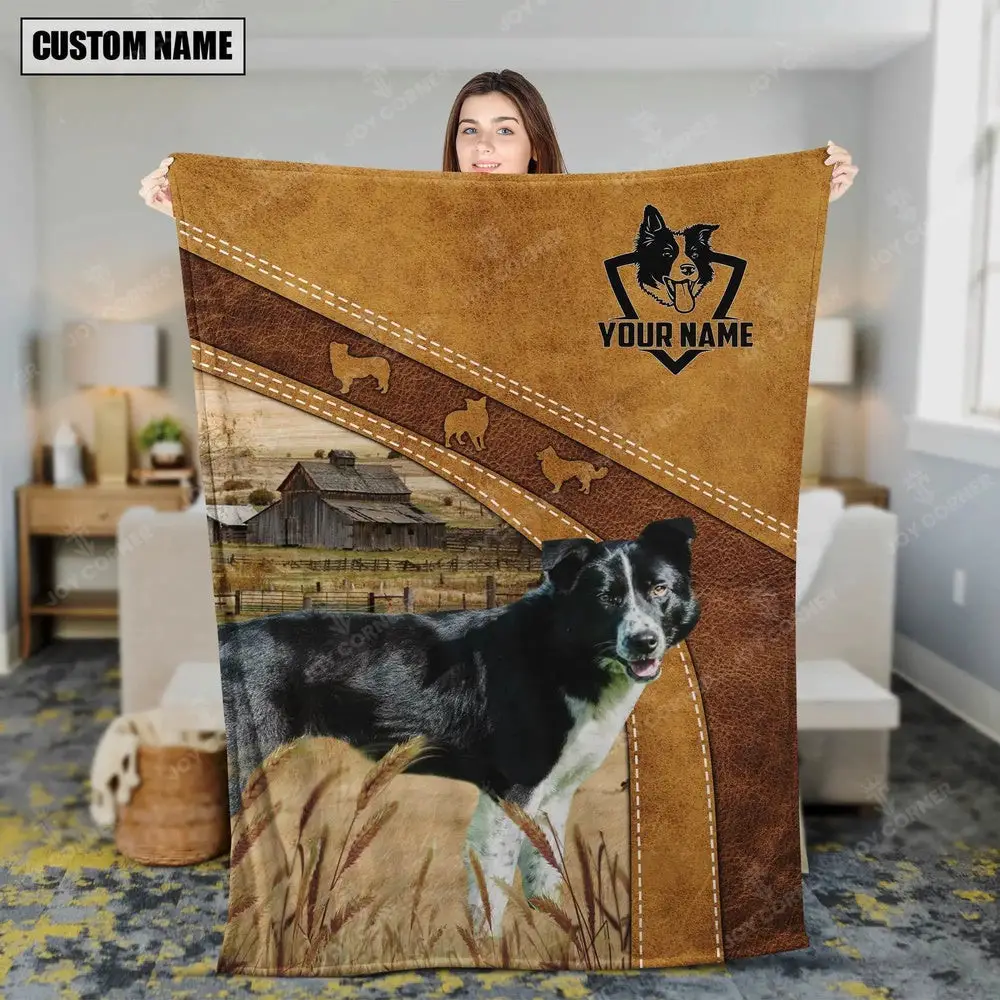 Border Collie Custom Name Blanket Collection Farm Animal Blanket Presents For Farmers