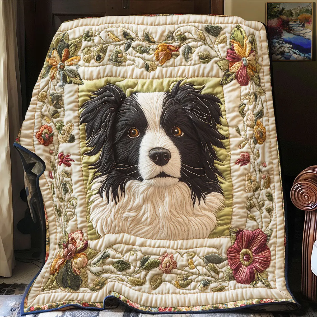 Border Collie Garden Guardian Quilt Blanket Modern Throw Blanket Presents For Dog Lovers