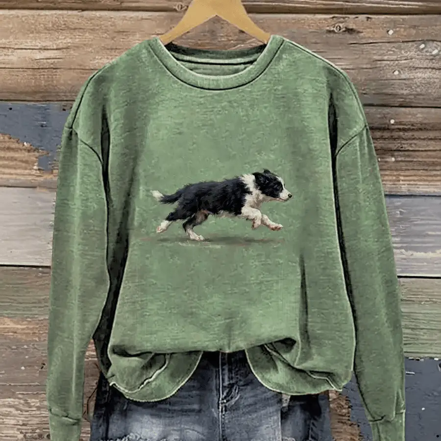 Border Collie Puppy Running Sweatshirt Cute Dog Sweatshirt Best Gifts For Dog Mom