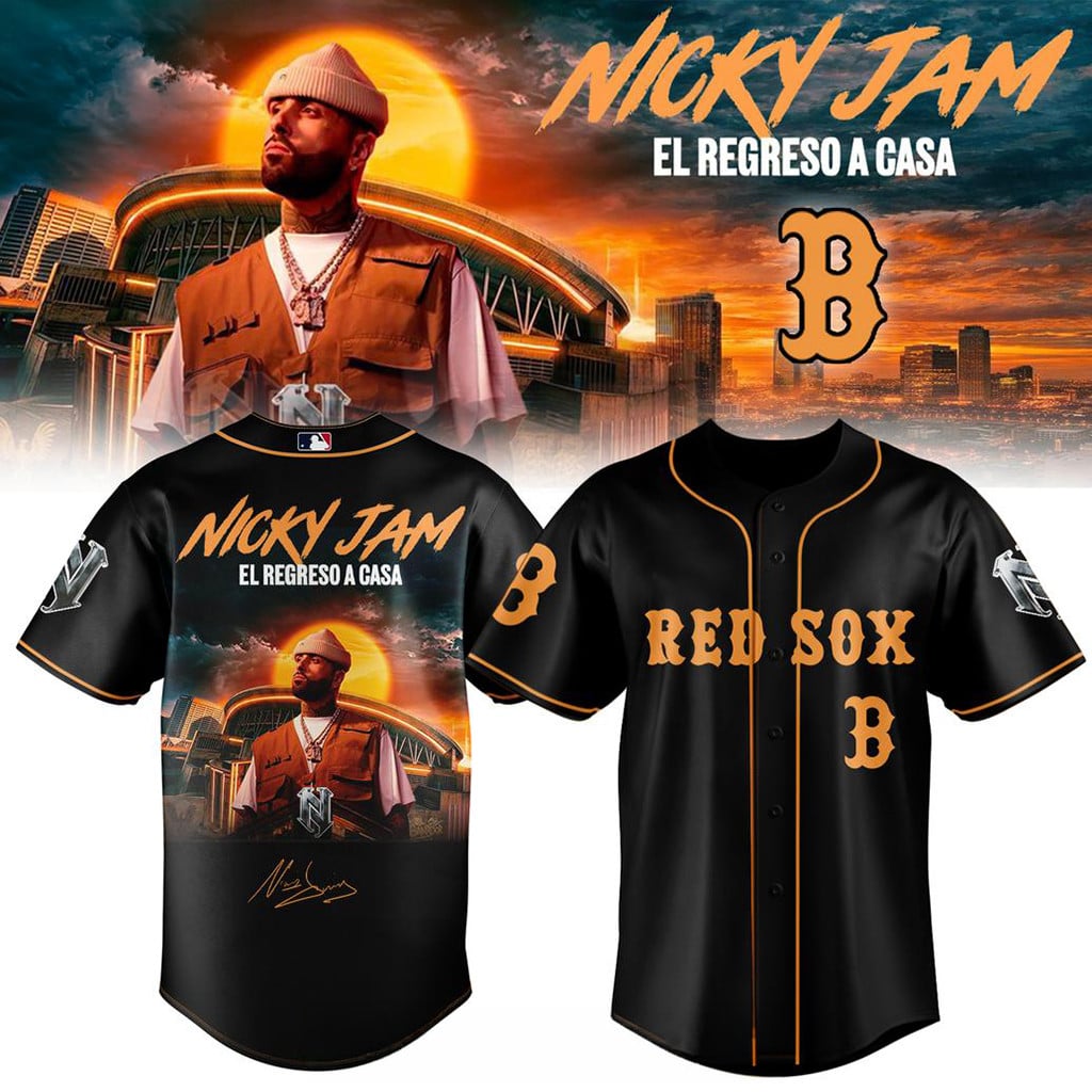 Boston Red Sox X Nicky Jam El Regreso A Casa 2026 Black Jersey Red Sox Merch Gifts For Him