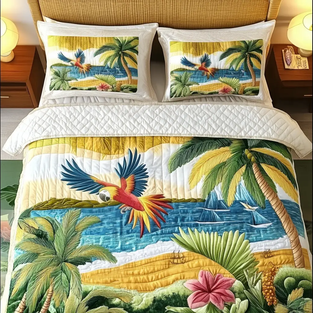 Botanic Bird Quilted Bedding Set Trendy Bedding Set for Bedroom Makeover
