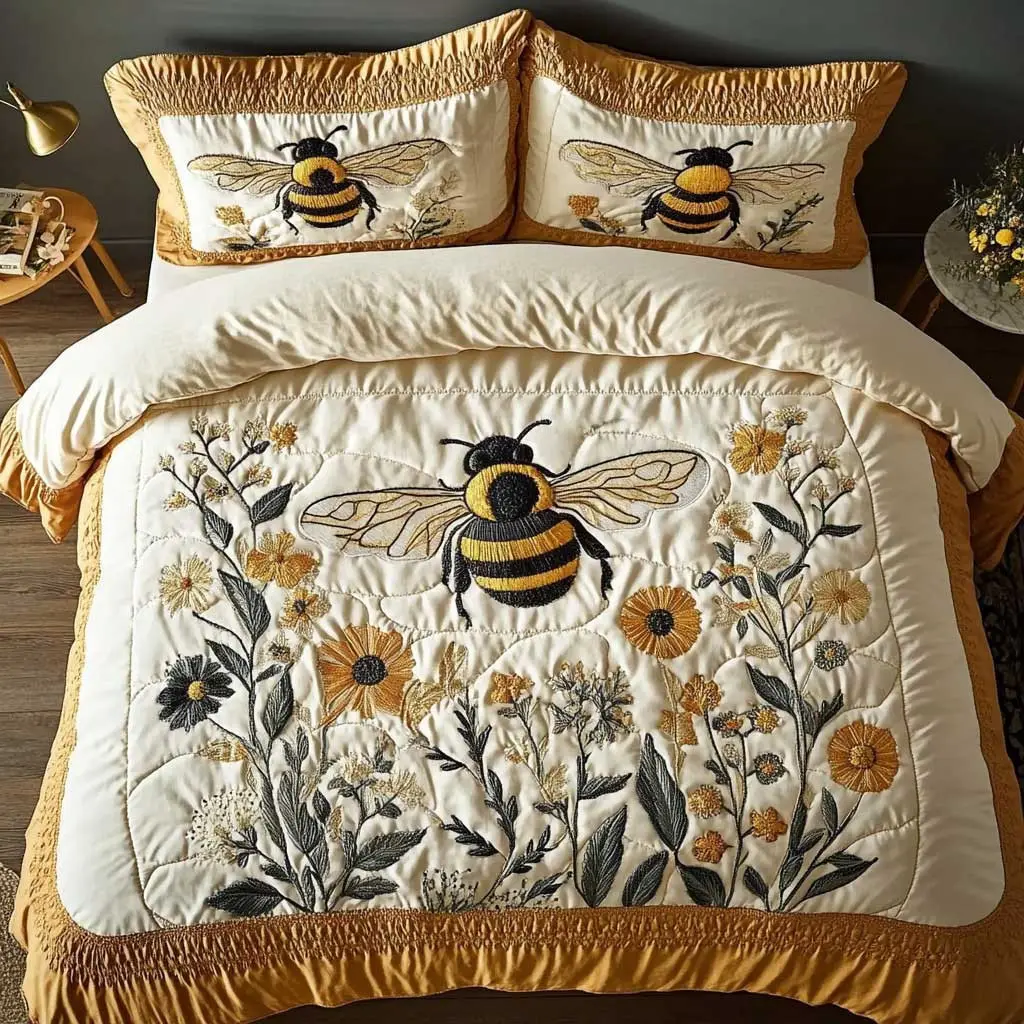 Botanical Bee Quilted Bedding Set Duvet Cover Bedspread Presents Ideas Botanical Bee Quilted Bedding Set Duvet Cover Bedspread Presents Ideas - Image 1