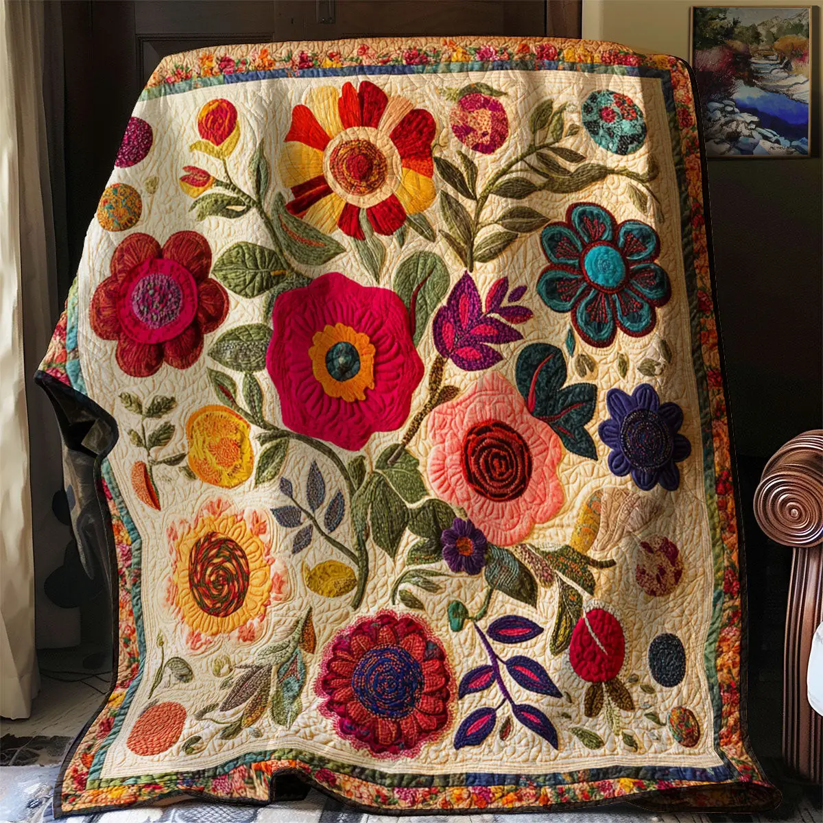 Botanical Blossom Quilt Beautiful Printed Quilt Blanket for Home Aesthetics