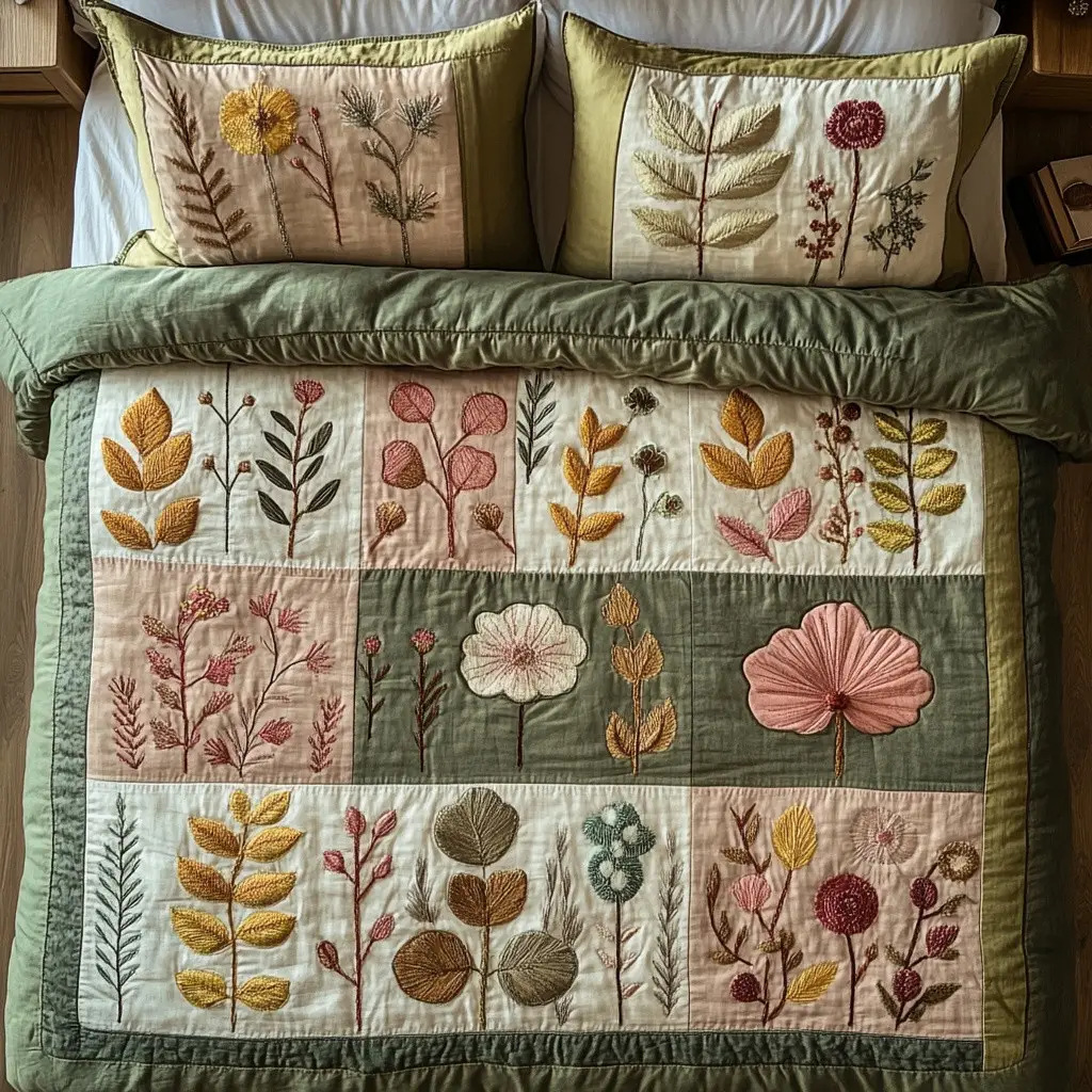 Botanical Dream Quilted Bedding Set Nature Inspired Bedroom Decor Best Gift For Plant Lovers