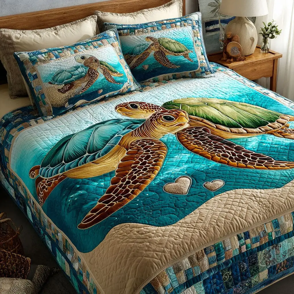 Bound By Love Quilted Bedding Set Turtle Couple Vintage Valentines Gifts For Women