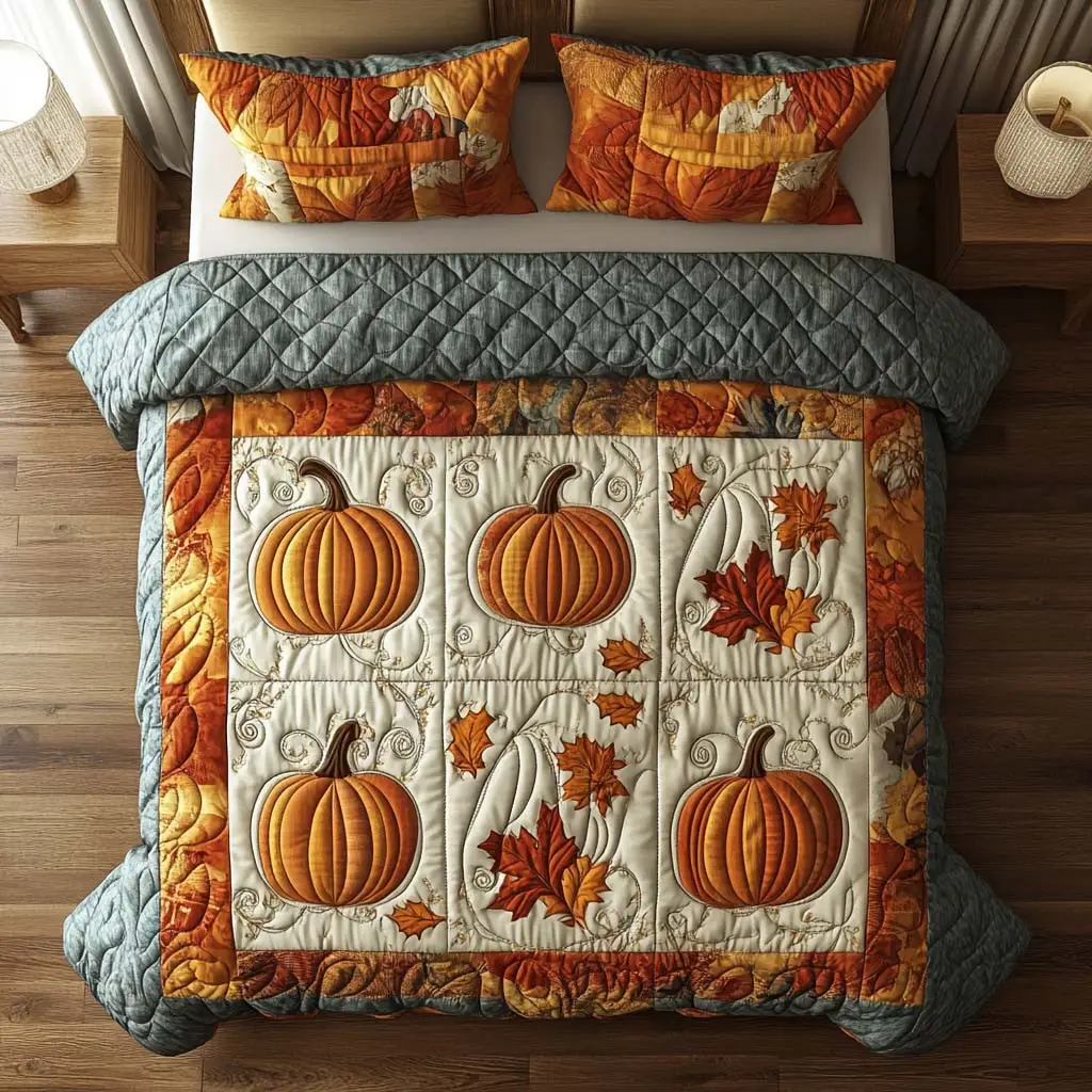 Bountiful Harvest Time Quilted Bedding Set Thoughtful Bedroom Gift Idea for Any Occasion