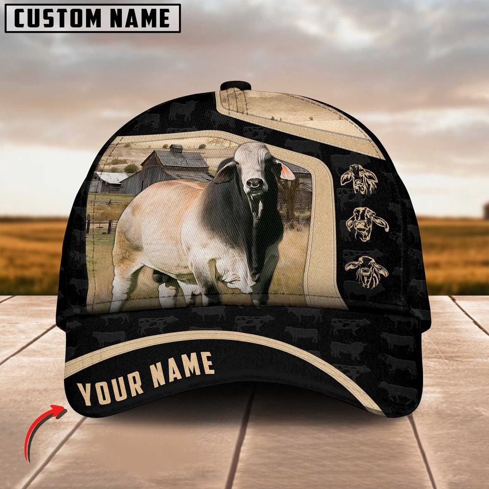 Brahman Cattle Black Yellow Pattern Customized Name Cap Farmer Baseball Cap Gift For Farmer Brahman Cattle Black Yellow Pattern Customized Name Cap Farmer Baseball Cap Gift For Farmer - Image 1