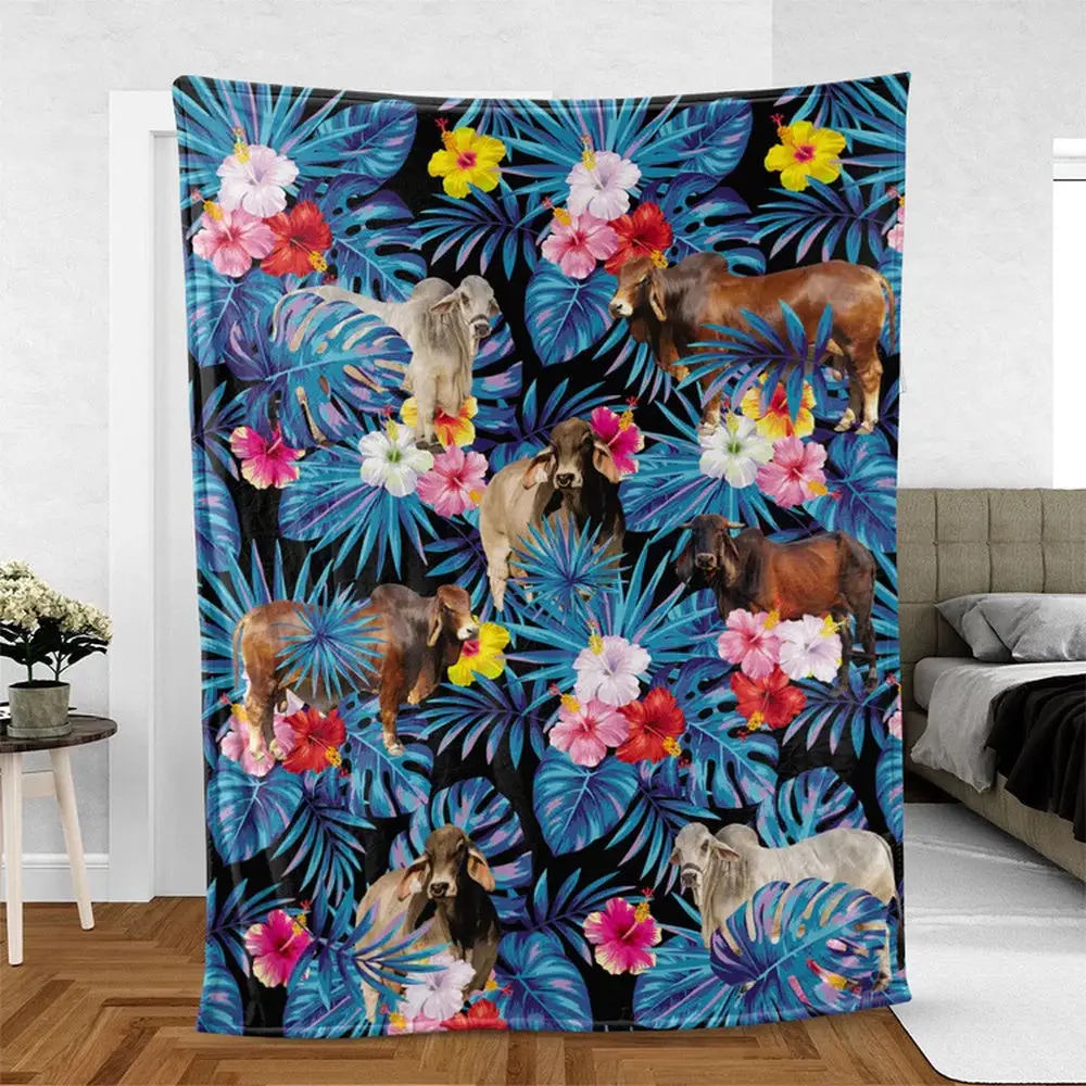 Brahman Cattle Hawaiian Pattern Blanket Farm Blanket Gift For Farmer