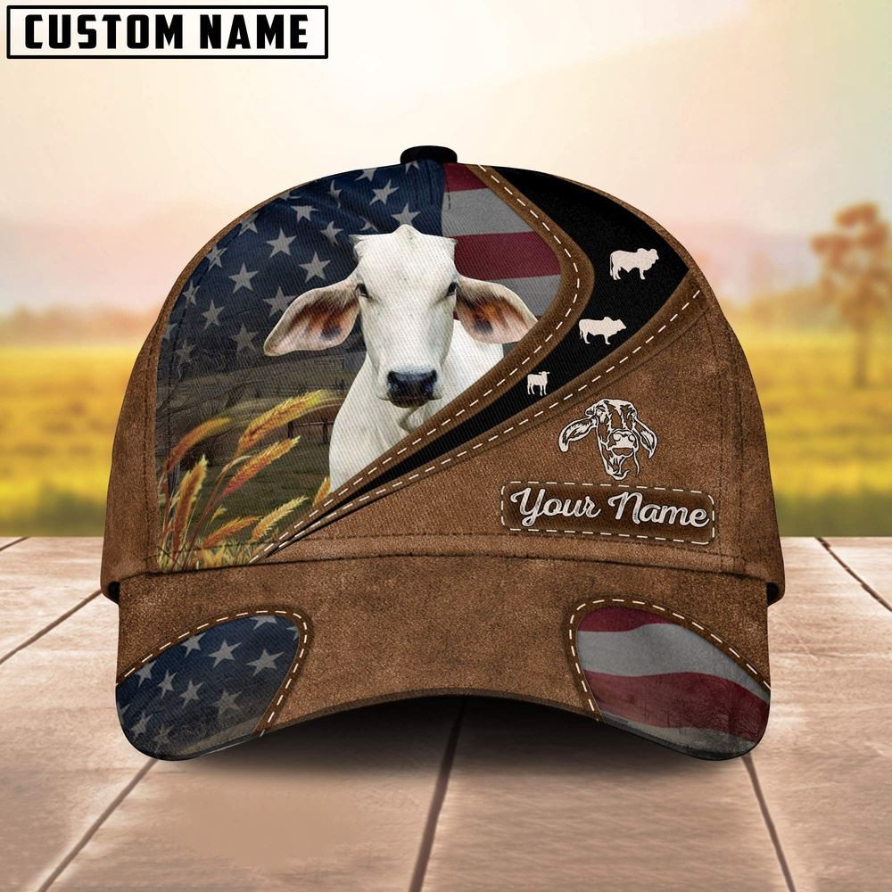 Brahman Cattle Leather Pattern American Customized Name Cap Farmer Baseball Cap Gift For Farmer Brahman Cattle Leather Pattern American Customized Name Cap Farmer Baseball Cap Gift For Farmer - Image 1