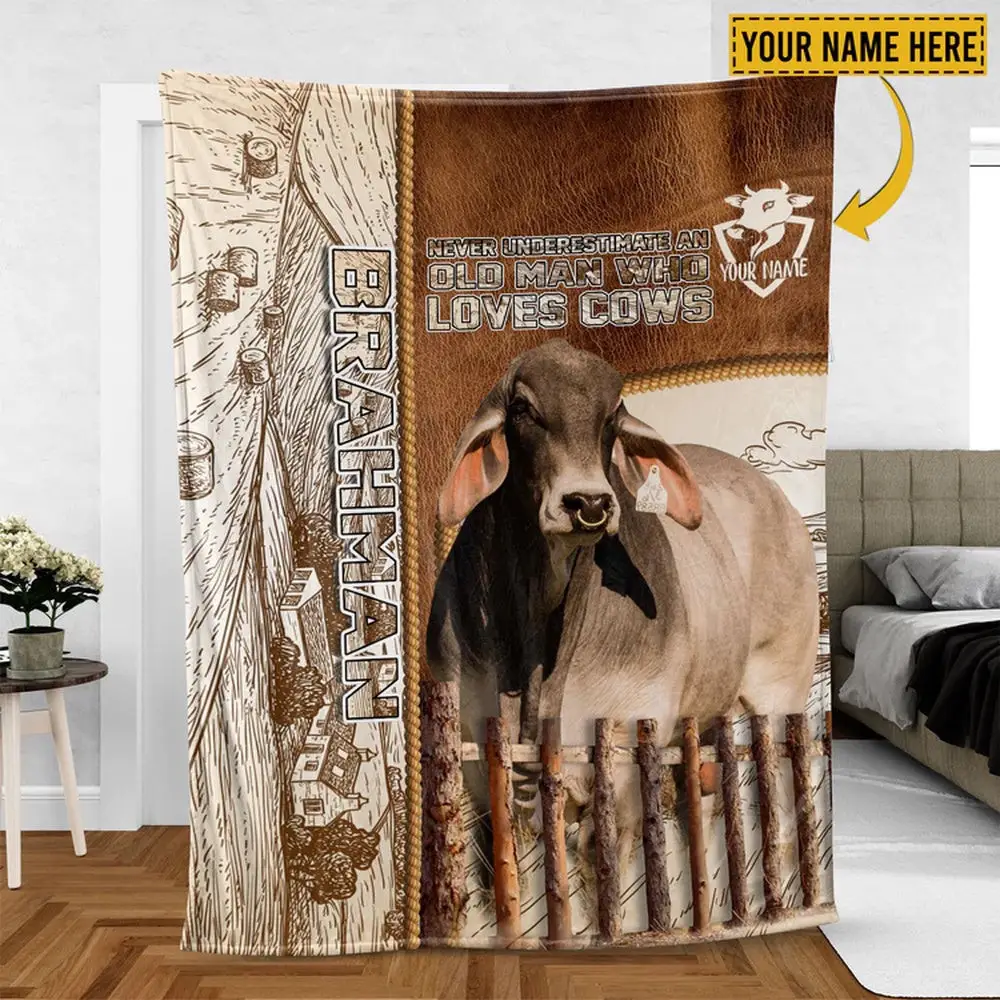 Brahman Cattle Personalized Name Blanket Farm Animal Blanket Presents For Farmers