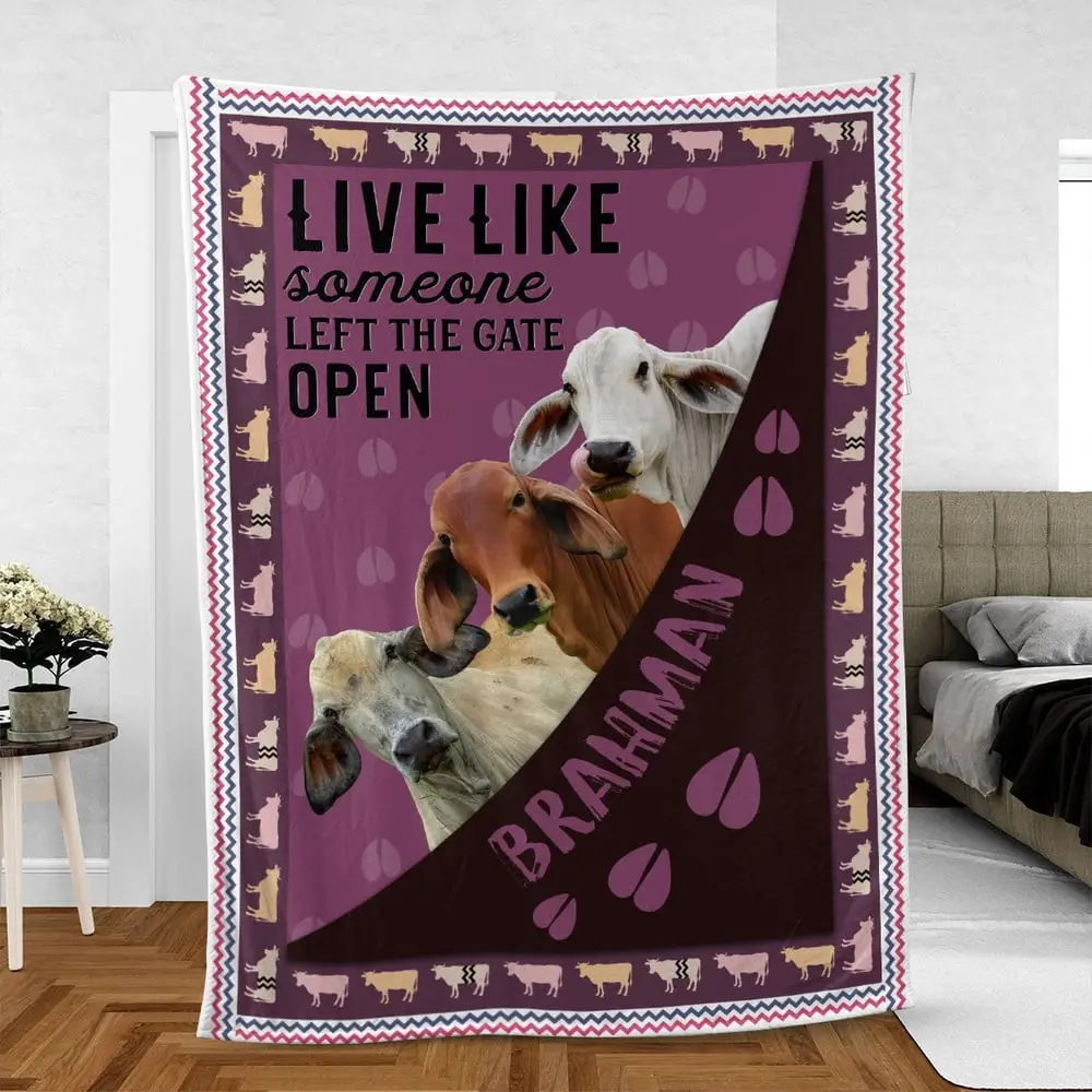 Brahman Hoof Pattern Purple Background Blanket Farm Blanket Gift For Farmer
