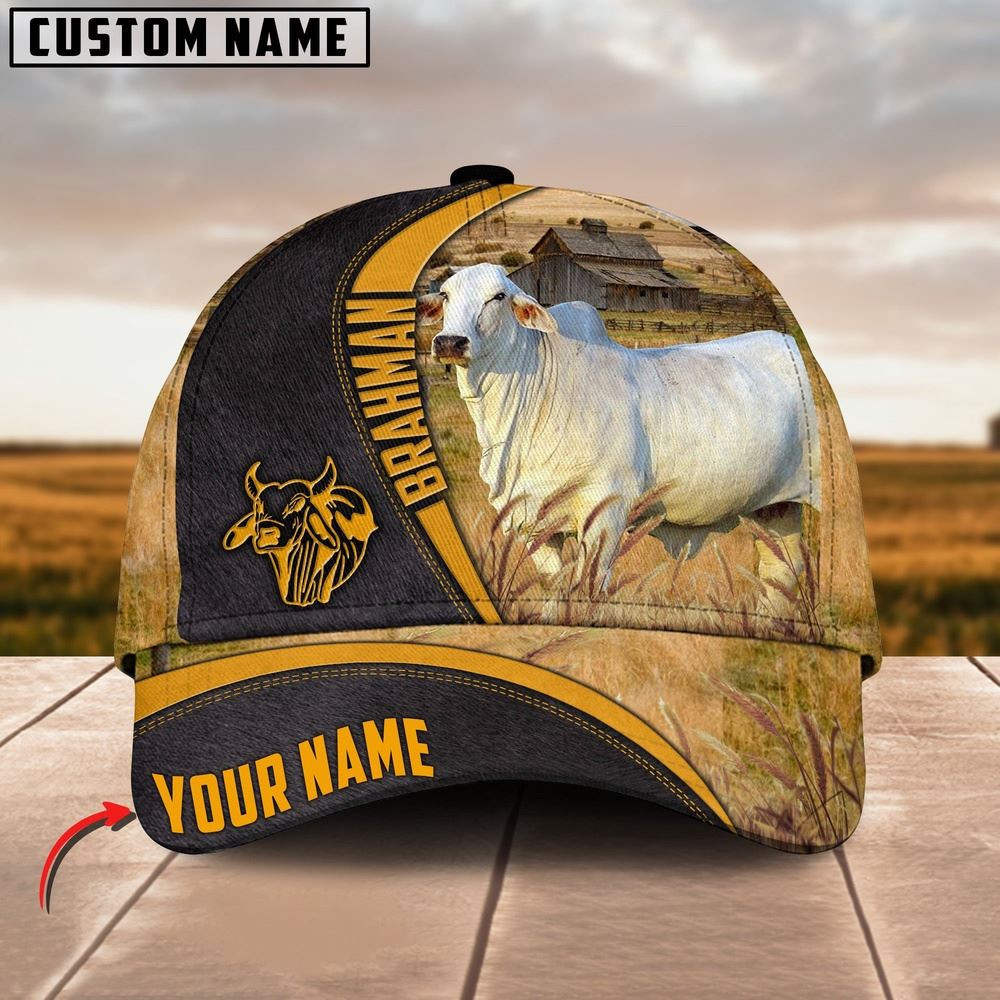 Brahman On Farm Black Yellow Leather Pattern Customized 3D Cap Farmer Baseball Cap Gift For Farmer Brahman On Farm Black Yellow Leather Pattern Customized 3D Cap Farmer Baseball Cap Gift For Farmer - Image 1