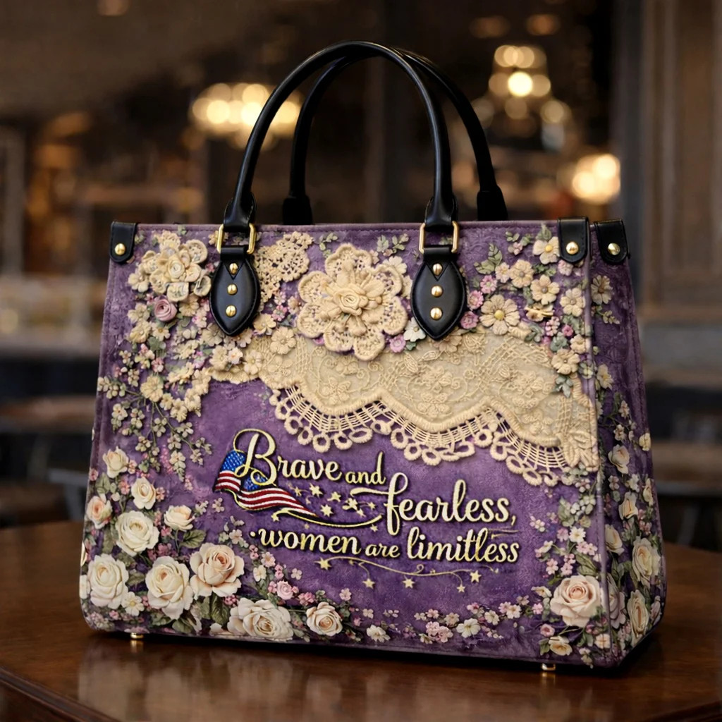 Brave and Fearless Floral Leather Bag 250 Years Of America Bag Gift For Patriots