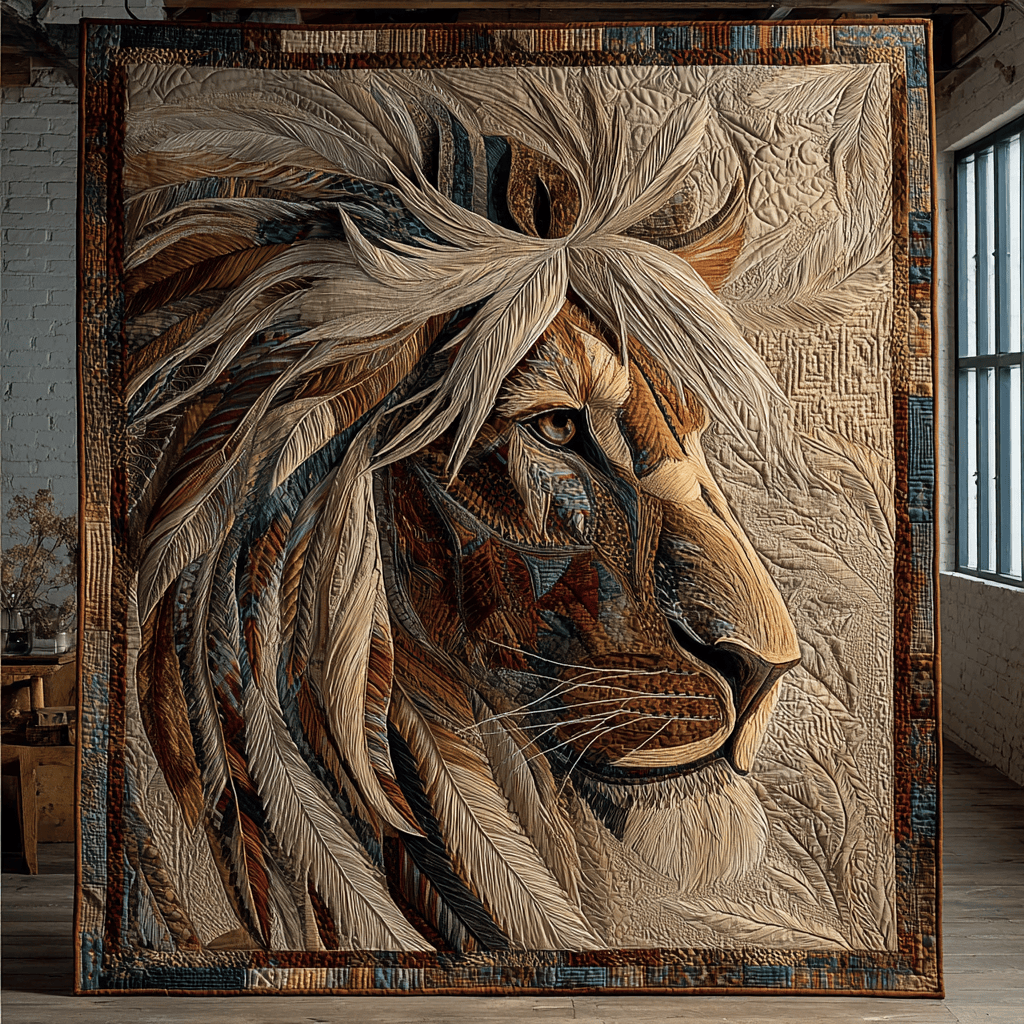 Brave Lion Quilted Blanket Holiday Throw Blanket Presents For People Who Love Lions Brave Lion Quilted Blanket Holiday Throw Blanket Presents For People Who Love Lions - Image 1