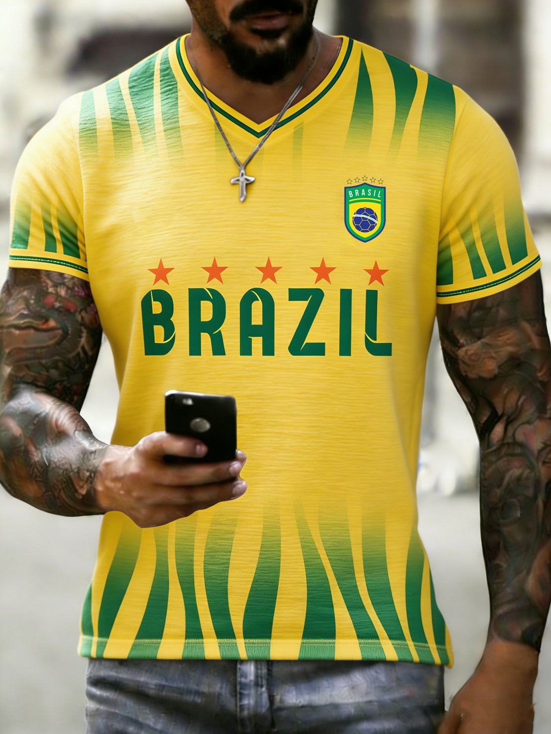 Brazil 2026 FIFA WC V-Neck Jersey Game Day Clothing Brazil Pride Gifts