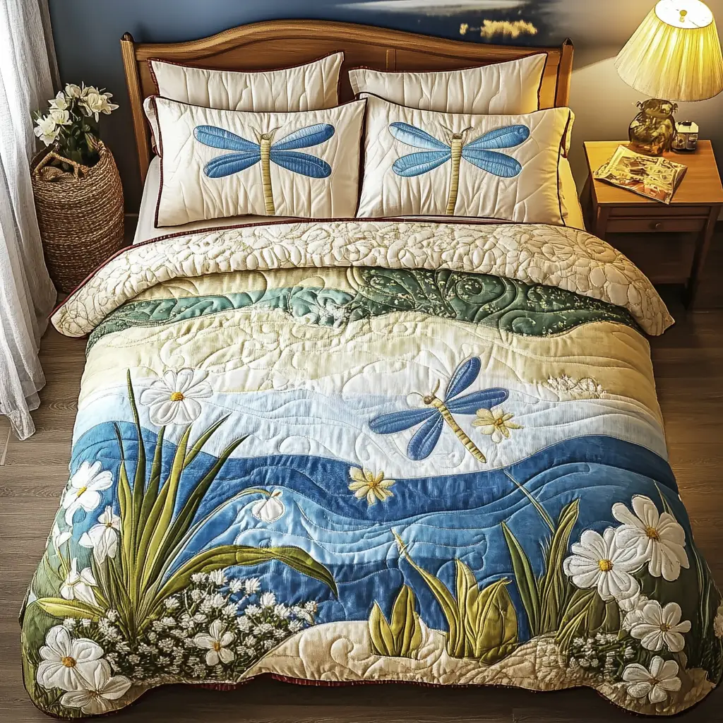 Breeze Whispers Quilted Bedding Set Bedroom Decor Ideas Birthday Gifts For Dragonfly Lovers