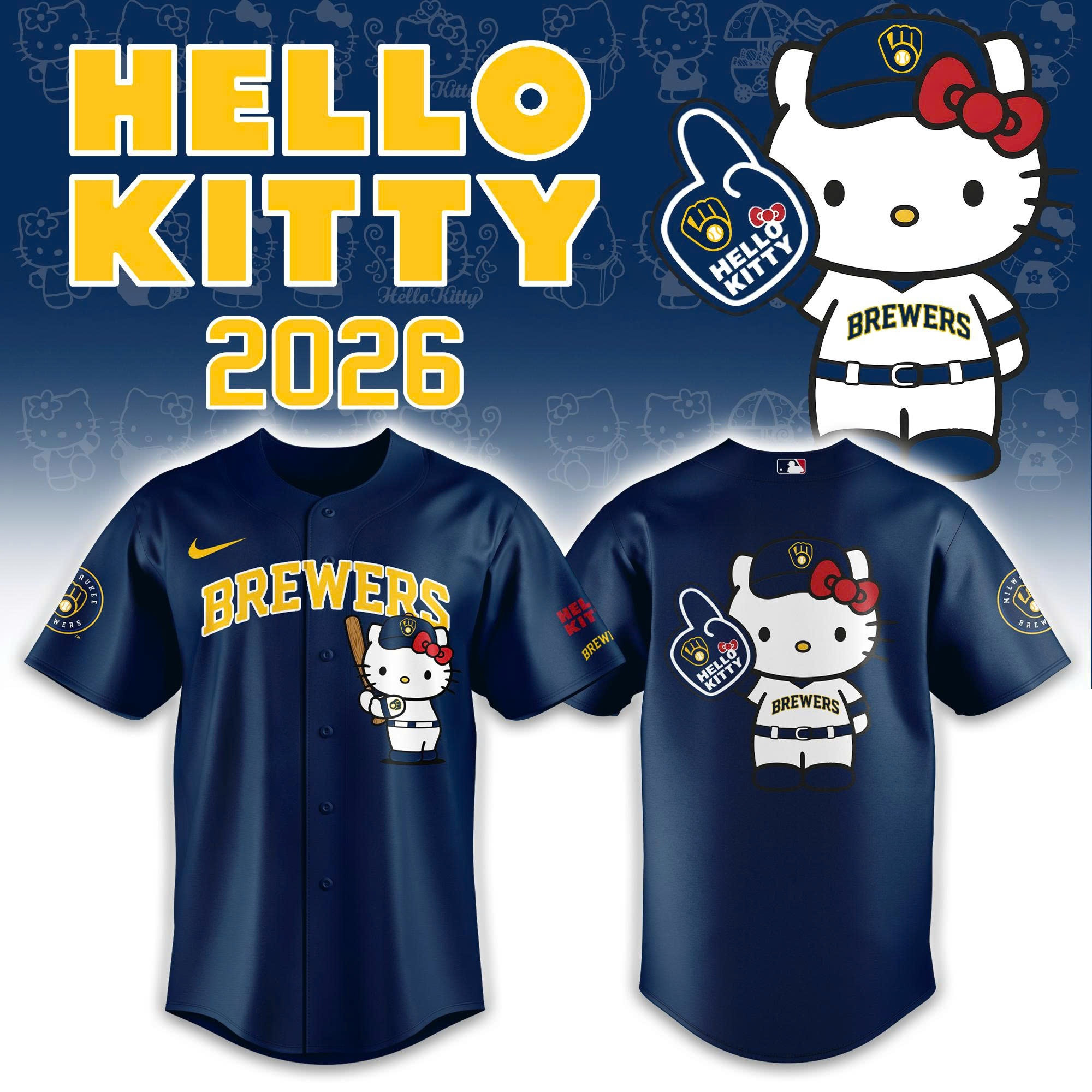 Brewers X Hello Kitty 2026 Jersey Shirt Baseball Fan Outfit Birthday Gift For Him Brewers X Hello Kitty 2026 Jersey Shirt Baseball Fan Outfit Birthday Gift For Him - Image 1