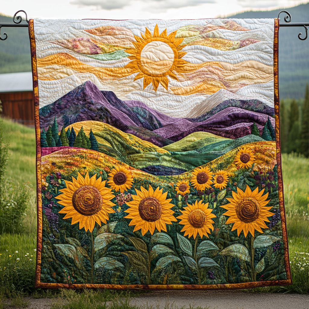 Bright Blooms Quilted Blanket Winter Decor Blanket Sunflower Birthday Gifts Bright Blooms Quilted Blanket Winter Decor Blanket Sunflower Birthday Gifts - Image 1