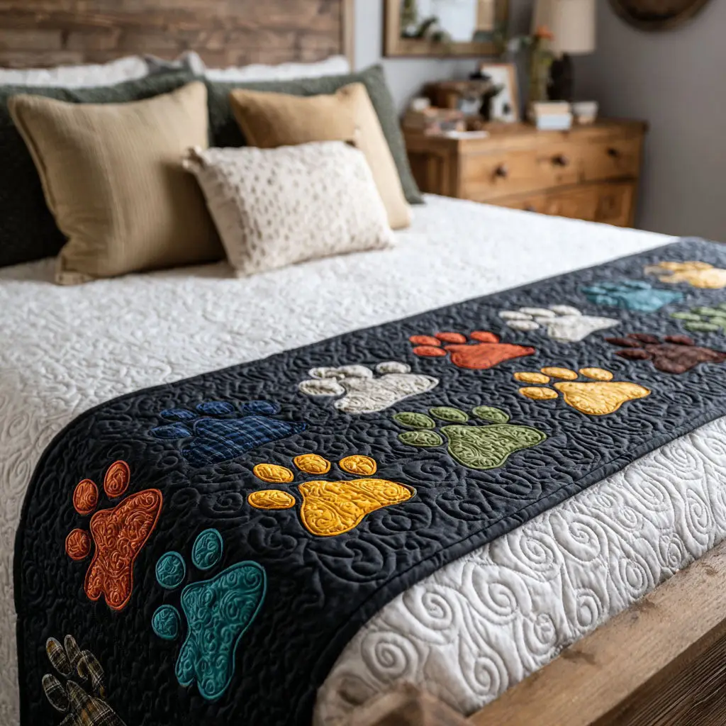 Bright Pawstep Quilted Bed Runner Bright Pawstep Design Pet-Themed Gift