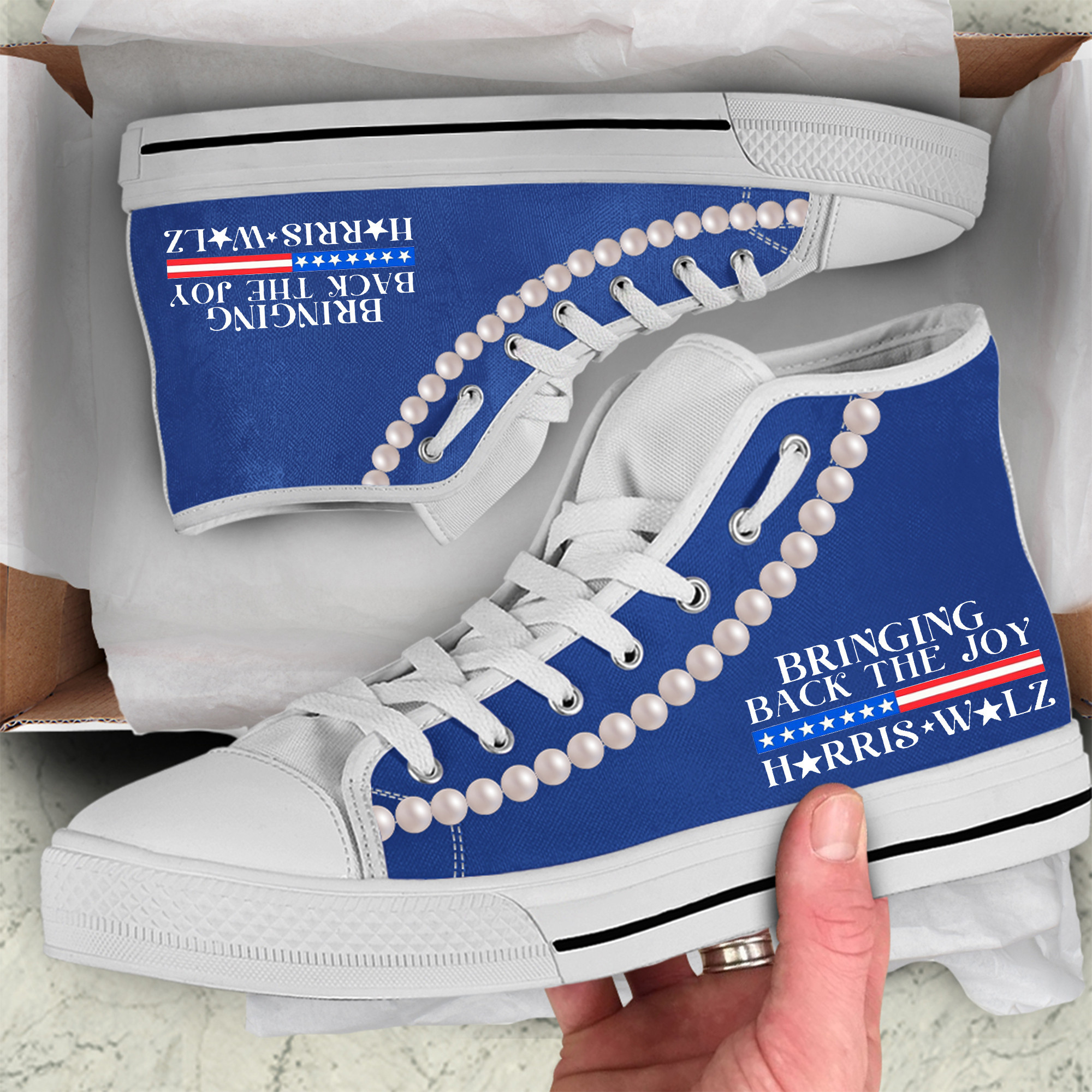 Bringing Back The Joy Harris Walz High Top Shoes Chucks And Pearls Shoes Gifts For Supporters