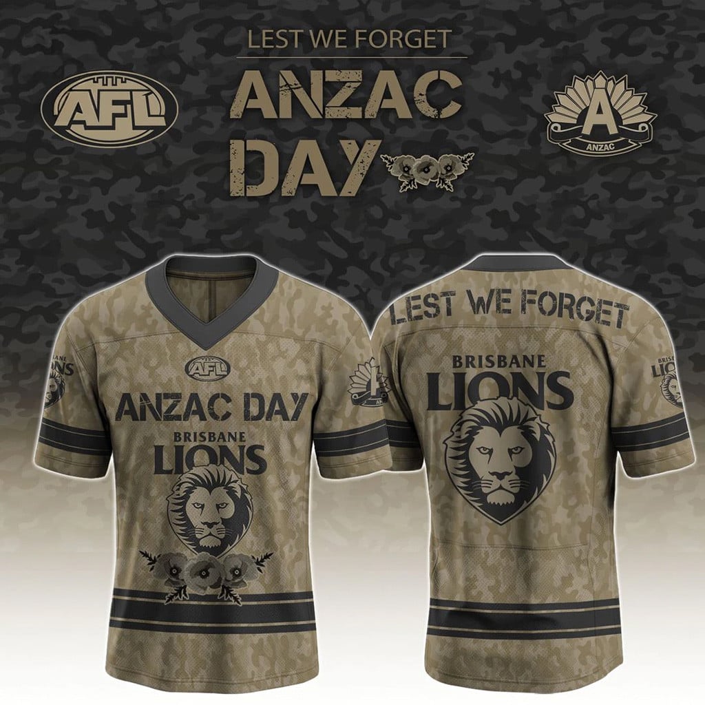 Brisbane Lions X Anzac Day 2026 Lest We Forget Jersey Brisbane Lions Merch Gifts For Fans