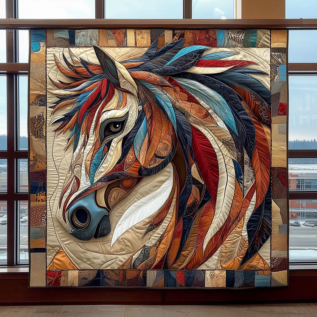 Brocade Native American Horse Quilt Cozy Quilt Blanket for Winter Relaxation