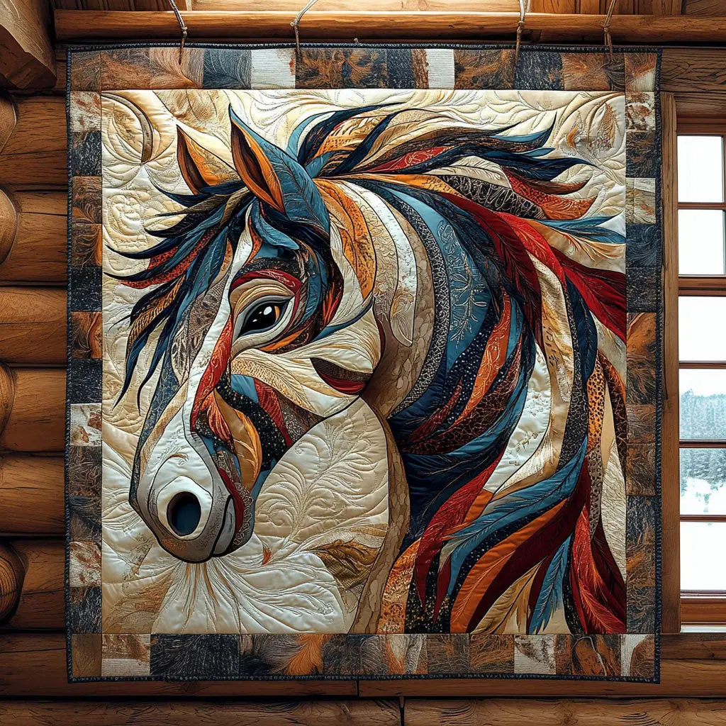 Brocade Native American Horse Quilt Lovely Quilt Blanket Gift for Holiday Celebrations