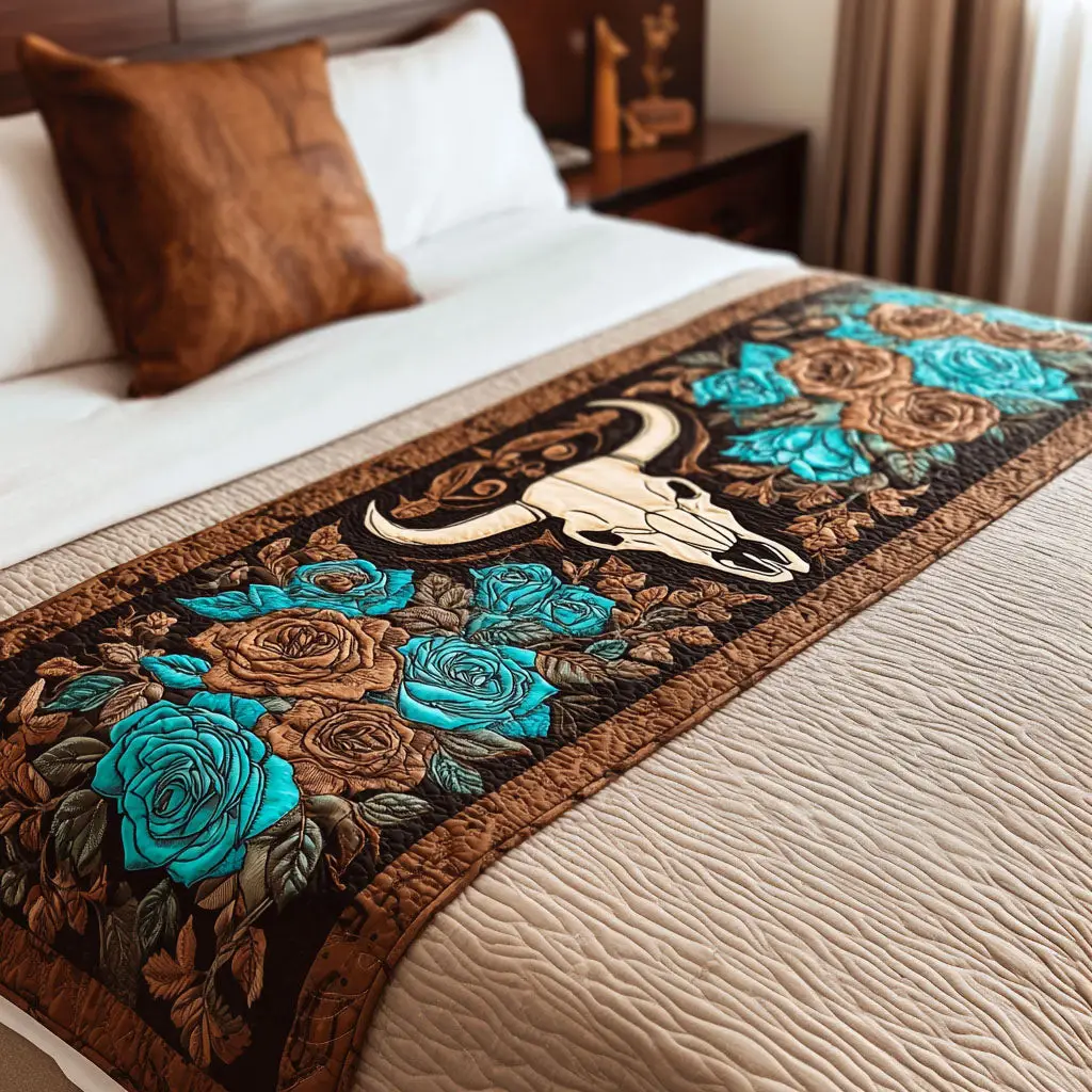 Bronco Spirit Quilted Bed Runner Western Bronco Art Gift for Dad
