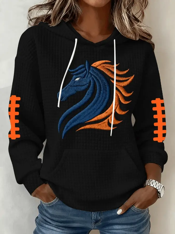 Broncos Football Merch Broncos Waffle Hoodie Print BD Clothing for Rugby Lovers